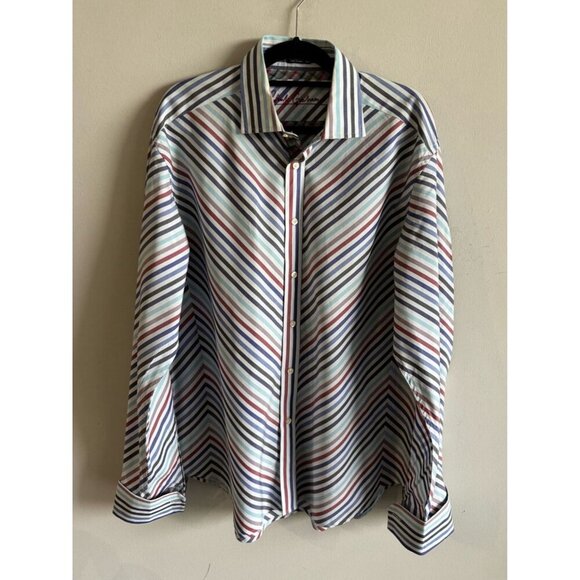 Robert Graham Mens Long Sleeve Chevron Striped French Cuff Dress Shirt Size 2XL - Picture 1 of 9